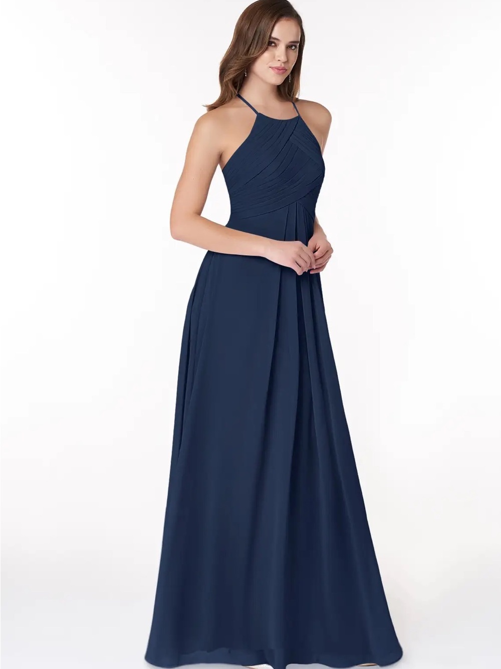Azazie Ginger
Dark Navy A-Line Halter Pleated Chiffon Dress